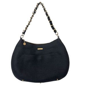 Eric Javits Squishee Woven Straw Braided Chain Strap Bag Hobo Medium Large Black